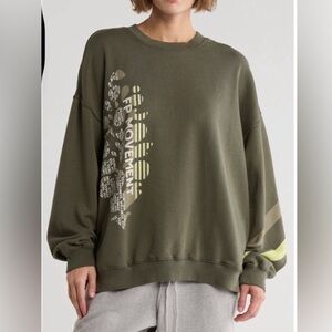 Free People sweatshirt All Star Slouchy Oversized Graphic NEW green soft cozy